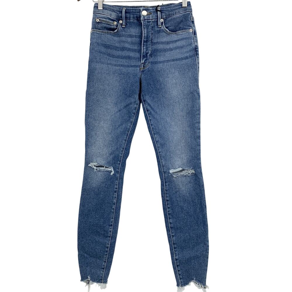 Good American High Rise Skinny Jeans Womens Size 4 Distress Medium Wash Stretch